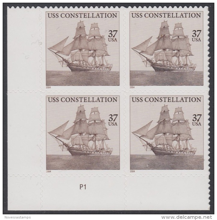 !a! USA Sc# 3869 MNH PLATEBLOCK (LL/P1/a) - USS Constallation - Neufs