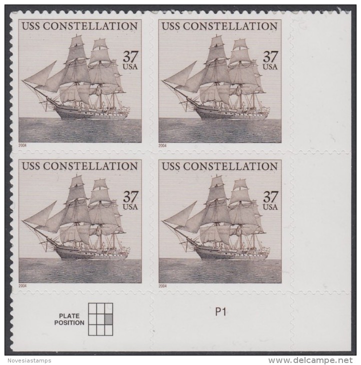 !a! USA Sc# 3869 MNH PLATEBLOCK (LR/P1/a) - USS Constallation - Neufs