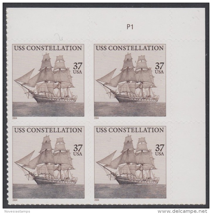 !a! USA Sc# 3869 MNH PLATEBLOCK (UR/P1/a) - USS Constallation - Neufs