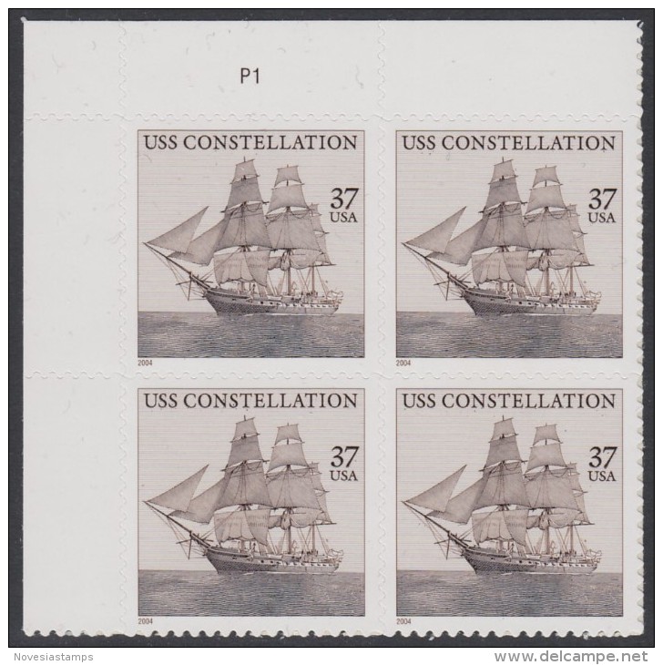 !a! USA Sc# 3869 MNH PLATEBLOCK (UL/P1/a) - USS Constallation - Nuevos