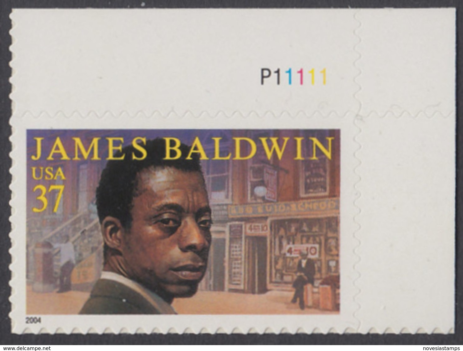 !a! USA Sc# 3871 MNH SINGLE From Upper Right Corner W/ Plate-# (UR/P11111) - James Baldwin - Unused Stamps