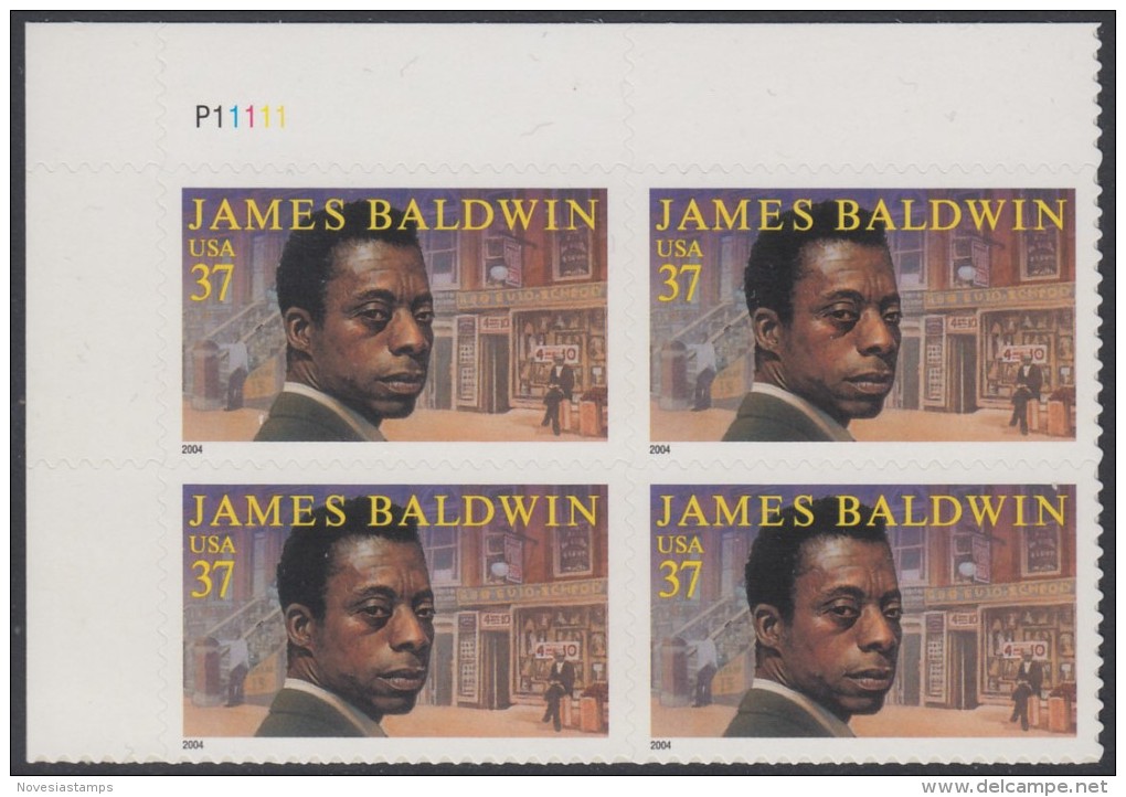 !a! USA Sc# 3871 MNH PLATEBLOCK (UL/P11111) - James Baldwin - Nuovi