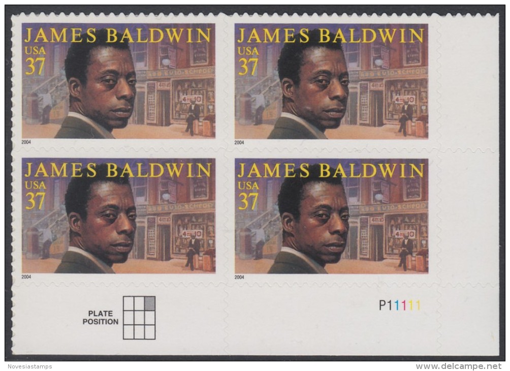!a! USA Sc# 3871 MNH PLATEBLOCK (LR/P11111) - James Baldwin - Neufs