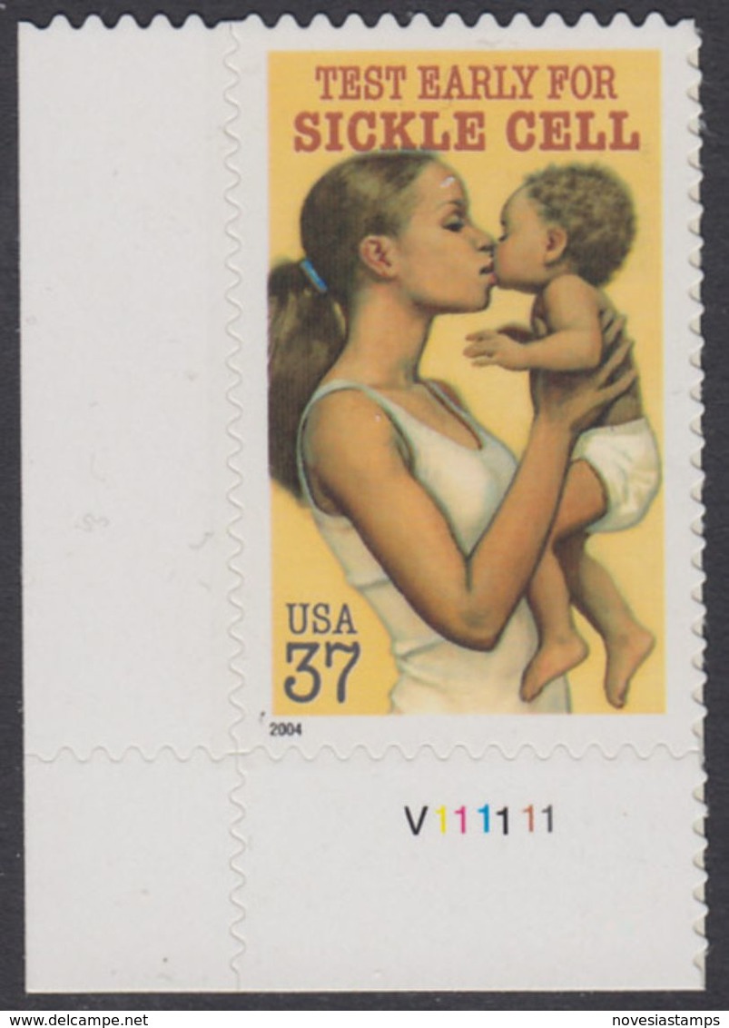 !a! USA Sc# 3877 MNH SINGLE From Lower Left Corner W/ Plate-# (LL/V111111) - Sickle Cell Anemia - Neufs