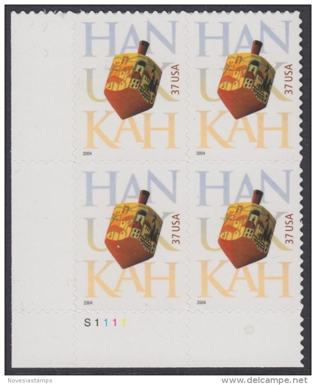 !a! USA Sc# 3880 MNH PLATEBLOCK (LL/S1111/a) - Hanukkah - Nuevos