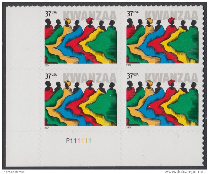 !a! USA Sc# 3881 MNH PLATEBLOCK (LL/P111111) - Kwanzaa - Neufs