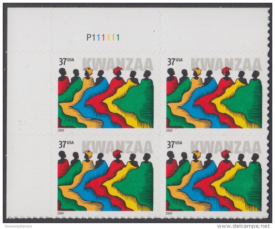 !a! USA Sc# 3881 MNH PLATEBLOCK (UL/P111111) - Kwanzaa - Neufs