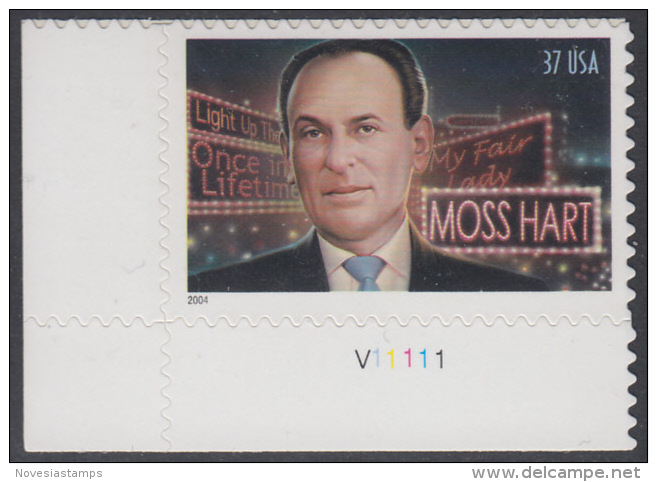 !a! USA Sc# 3882 MNH SINGLE From Lower Left Corner W/ Plate-# (LL/V11111) Moss Hart - Neufs