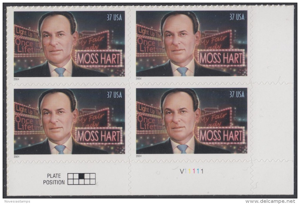 !a! USA Sc# 3882 MNH PLATEBLOCK (LR/V11111) - Moss Hart - Neufs