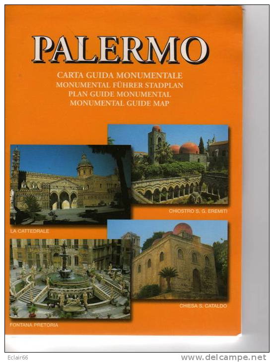 ITALIE -   SICILE  PALERMO Carte Plan Guide   Monumental    66cmX45cm - Cartes Routières