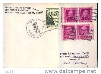 Jolie Lettre USA Pour Allemagne Obl Navale Bateau USS Peoria CAD 02-01-75 - Sobres De Eventos