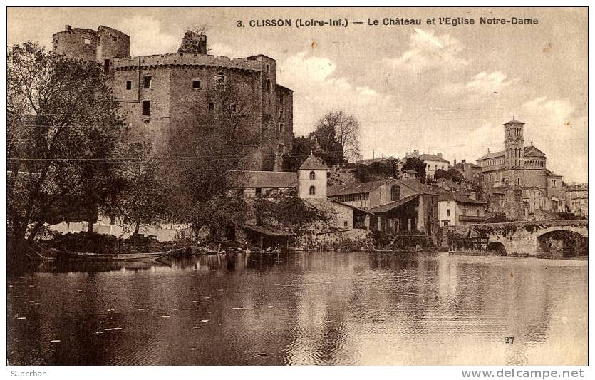 CLISSON - LE CHÂTEAU Et EGLISE NOTRE-DAME / VUE Du LAVOIR Au BORD DE L´EAU - CARTE POSTALE VOYAGÉE En 1933 (a-180) - Clisson