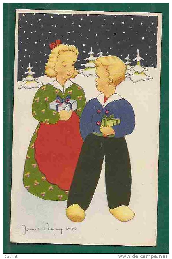 PENNYLESS JAMES - COUPLE Of CHILDREN With GIFTS - SIGNED BELGIUM UNUSED POSTCARD - Pennyless, James