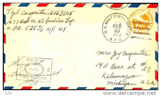 UNITED STATES 1943 - US ARMY POSTAL SERVICE ENTIRE AIR ENVELOPE - 1941-60