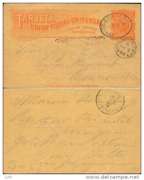 URUGUAY 1893 - ENTIRE P.C. To BUENOS AIRES - Uruguay