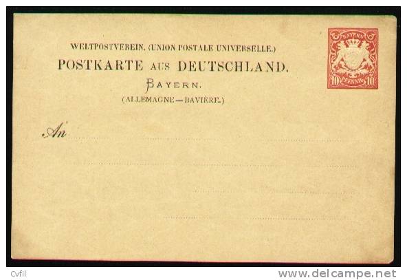 BAVARIA 1884 - UNUSED ENTIRE POSTAL CARD Vert. Wmk. - Entiers Postaux