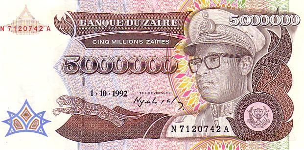 ZAIRE    5 000 000 Zaïres   Daté Du 01-10-1992    Pick 46a     ***** BILLET  NEUF ***** - Zaire