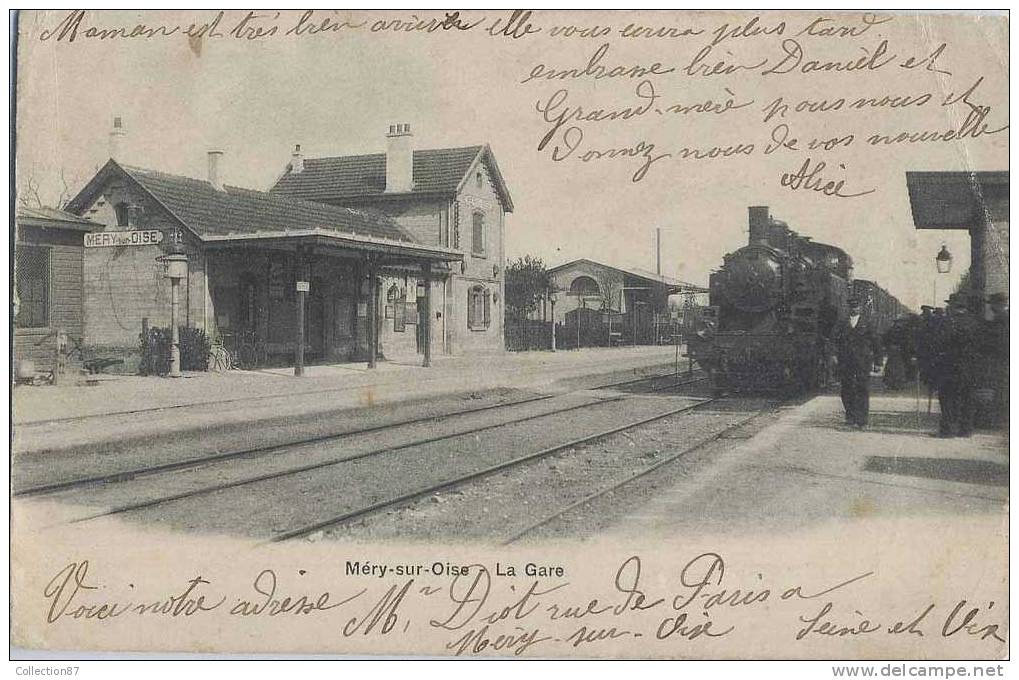 95 - VAL D´OISE - MERY Sur OISE - VUE INTERIEURE De La GARE - TRAIN - LOCOMOTIVE à VAPEUR - CLICHE 1900 - Mery Sur Oise