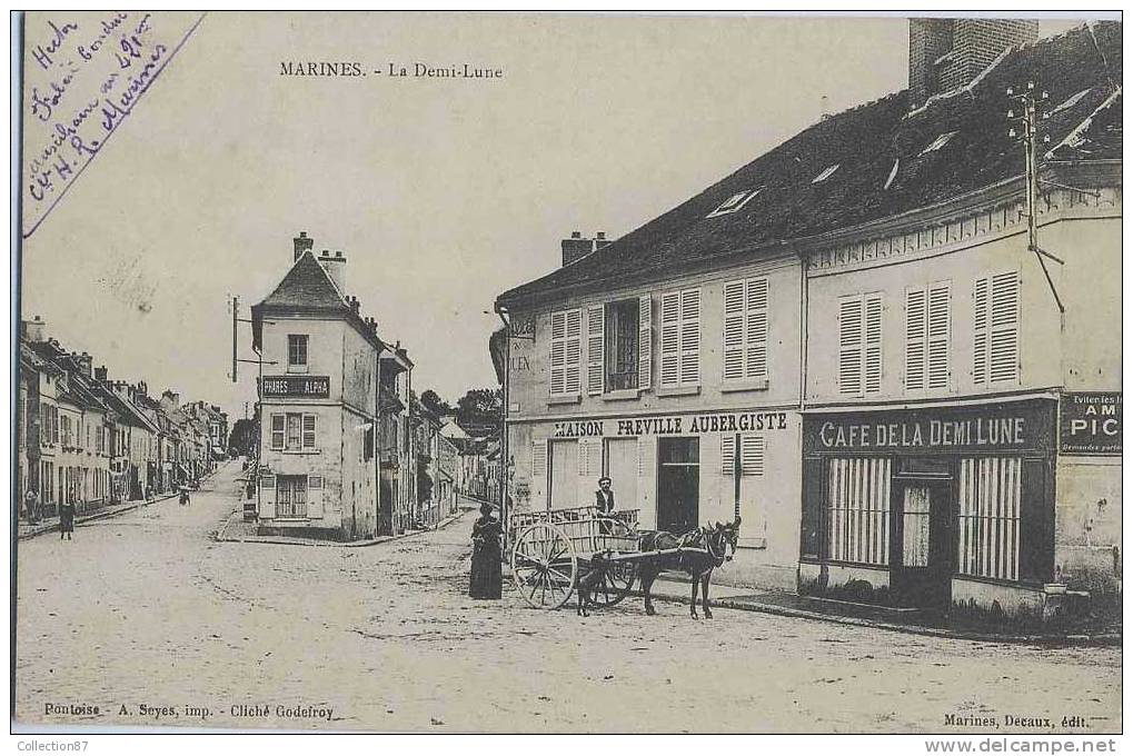 95 - VAL D´OISE - MARINES - PLACE De La DEMI LUNE - MAISON FREVILLE AUBERGISTE - CAFE  - ATTELAGE Avec Un ANE - Marines