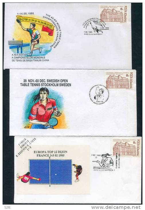 ROUMANIE 1994 - Lot De 3 Enveloppes + Cachet / Postmarks - Tennis Table Tischtennis - Tenis De Mesa