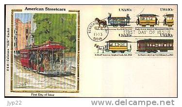 Jolie FDC 1er Jour Kennebun ...?  Tp Obl CAD 8 Oct 1983 American Streetcars Bloc 4 Tp Diligence Tramway Train Locomotive - Tranvie