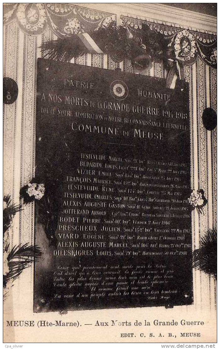 52 MEUSE (Montigny Le Roi) Monument Aux Morts, Guerre 1914-18, Stelle, Ed CSAB, 192? - Montigny Le Roi
