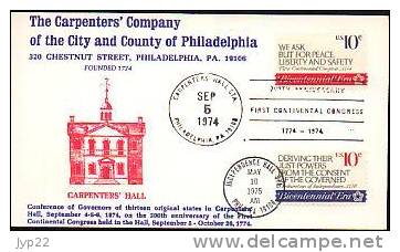 Jolie FDC 1er Jour Philadelphia 5-09-1974 The Carpenters' Company Of The City & County Of Philadelphia - Other & Unclassified