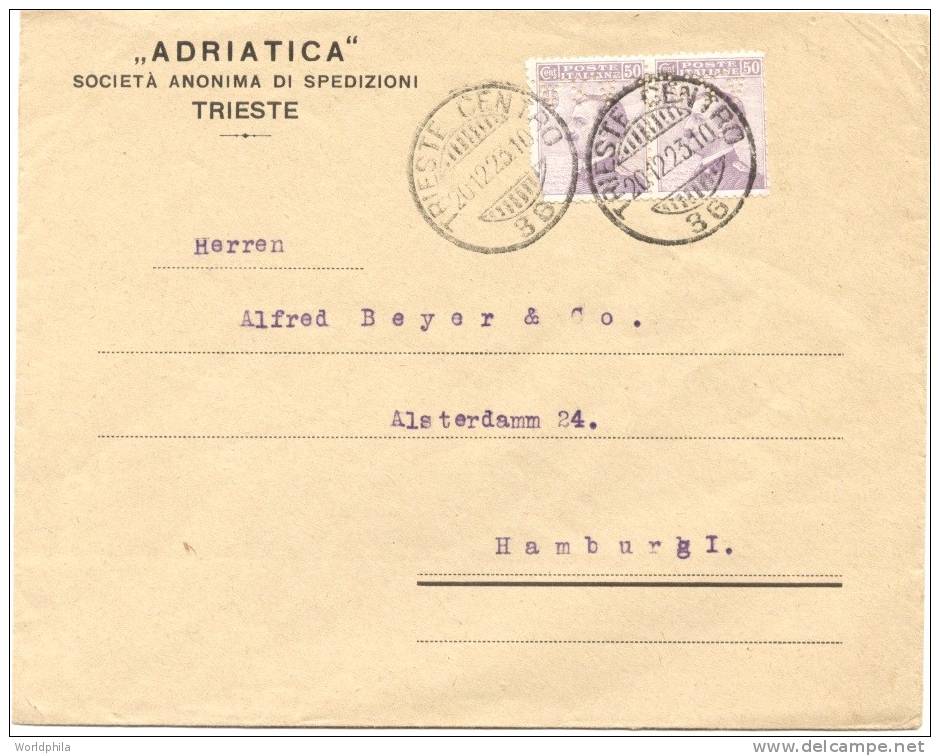 ItaIia/Italy-Germany"Adriatica" "ASS"perfin /Perfore / Gelocht, Perforated Initials,King Emanuele Stamps On A Cover 1923 - Perfins