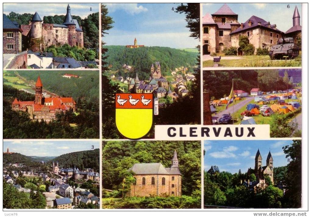 LUXEMBOURG  -    CLERVAUX -   8 Vues :  Château, Abbaye, Panorama, Vue Partielle, Chapelle ND De Lorette  Et Blason - Clervaux