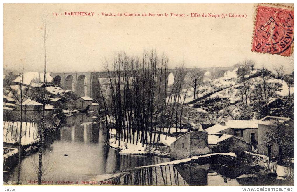 PARTHENAY - Viaduc Du Chemin De Fer Sur Le Thouet. Effet De Neige - Parthenay