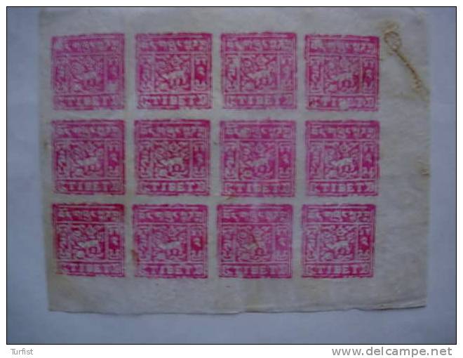 TIBET NR 19 EN FEUILLET DE 12TIMBRE PAPIER INDIGENE GRIS OFFRE TRES RARE DANS CETTE ETAT COTE Y-T 240,00EUROS - Sonstige - Asien