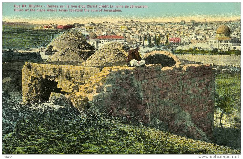 PALESTINE .  JERUSALEM .  RUE  MONT DES OLIVIERS . RUINES SUR LE LIEU D'OU CHRIST PREDIT LA RUINE DE JERUSALEM . - Palestina