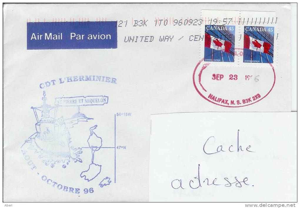 2683 Cdt L'HERMINIER En Escale à HALIFAX - CANADA - 1996 - Enveloppes Commémoratives