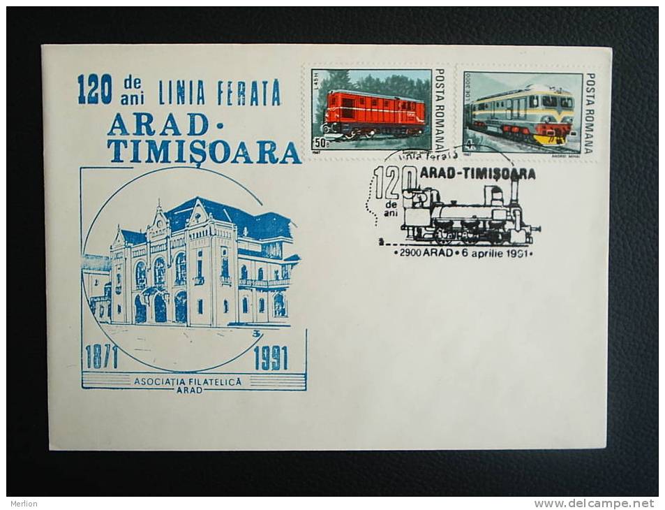 FDC -Romania -Railway- Train - Arad- Timisoara   Line    VF  1991  D13768 - FDC