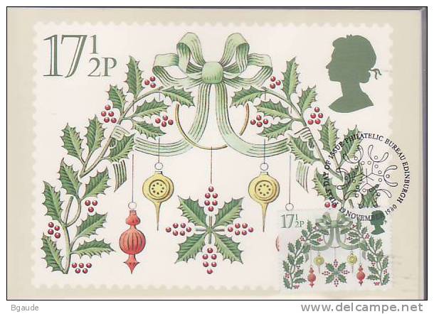 GRANDE BRETAGNE  CARTE MAXIMUM NUM.YVERT 963 NOEL DECORATION - PHQ Karten