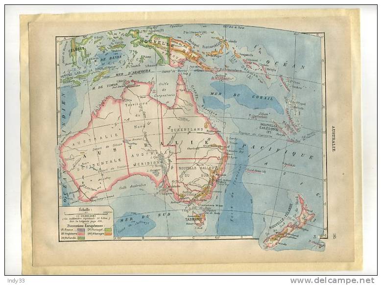 - AUSTRALIE . CARTE DE LA FIN DU XIXe S. DEBUT XXe . DECOUPEE ET COLLEE SUR PAPIER - Cartes Géographiques