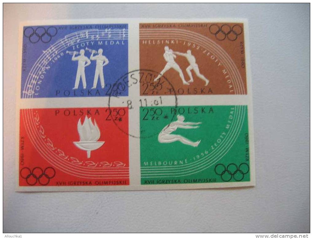 BLOC DE TIMBRE DES JEUX OLYMPIQUES A MELBOURNE 1956 /HELSKINKY 1932 / LONDRES 1948 (.) POLOGNE POLSKA - Zomer 1956: Melbourne