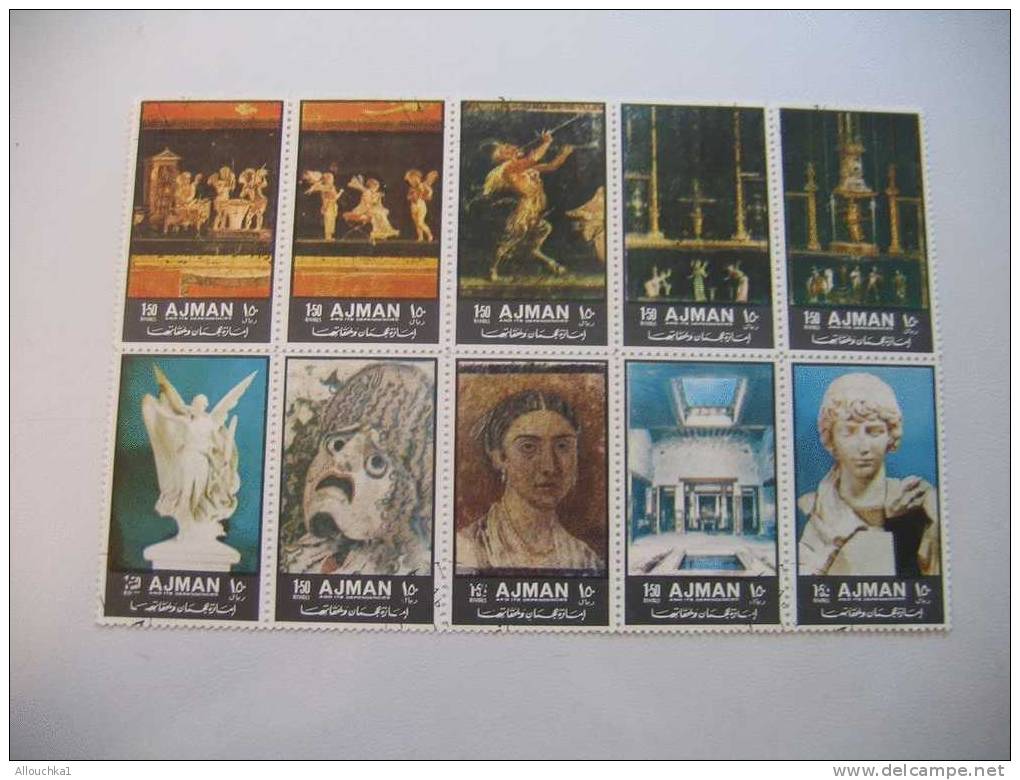 BLOC DE 10 TIMBRES  ** NEUFS SUR LE THEME DE L'ART DES MUSEES DE AJMAN - Museen