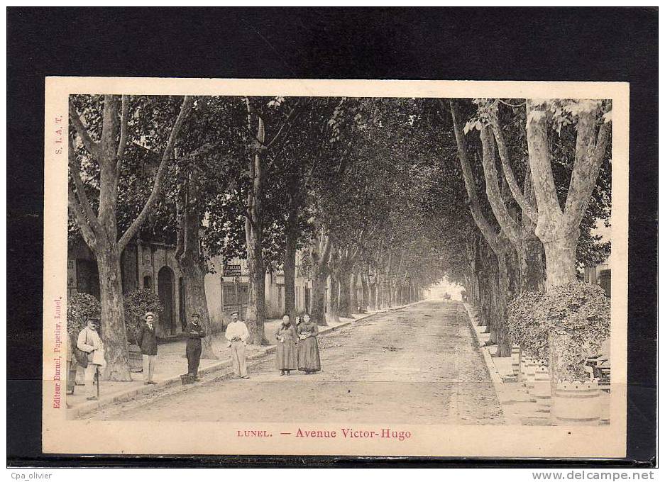 34 LUNEL Avenue Victor Hugo, Animée, Ed Burnel, Dos 1900 - Lunel