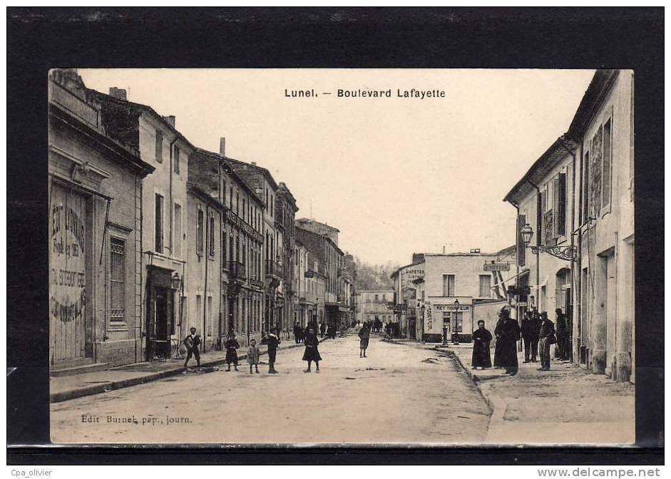 34 LUNEL Boulevard Lafayette, Animée, Ed Burnel, 1908 - Lunel