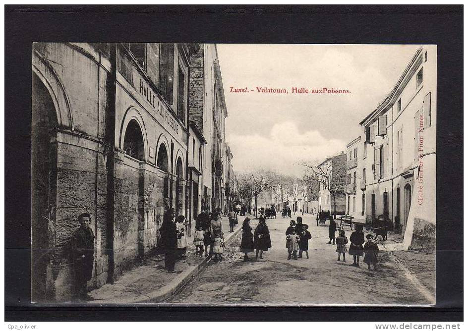 34 LUNEL Cours Valatoura, Halle Aux Poissons, Animée, Ed GP, 190? - Lunel