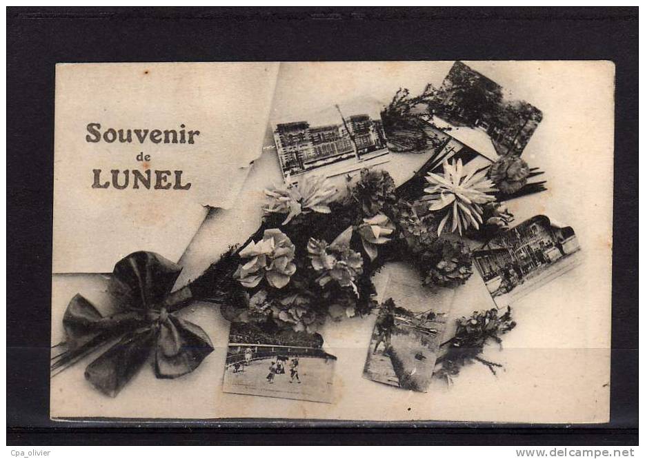 34 LUNEL Fantaisie, Souvenir, Multivue, Collège, Arènes, Pesca Luna, Fleurs, Ed Guionie, 193? - Lunel