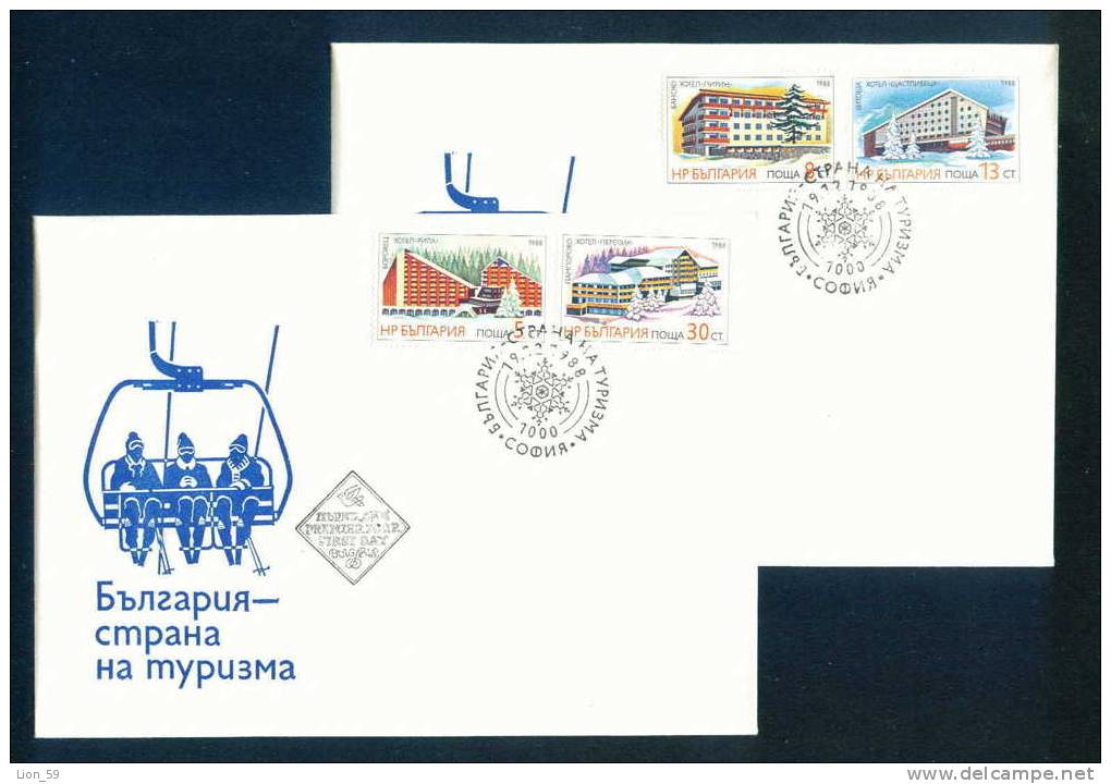FDC 3739 Bulgaria 1988 /33 Hotels Tourism / SKIING LIFT And SKIER - Andere (Aarde)