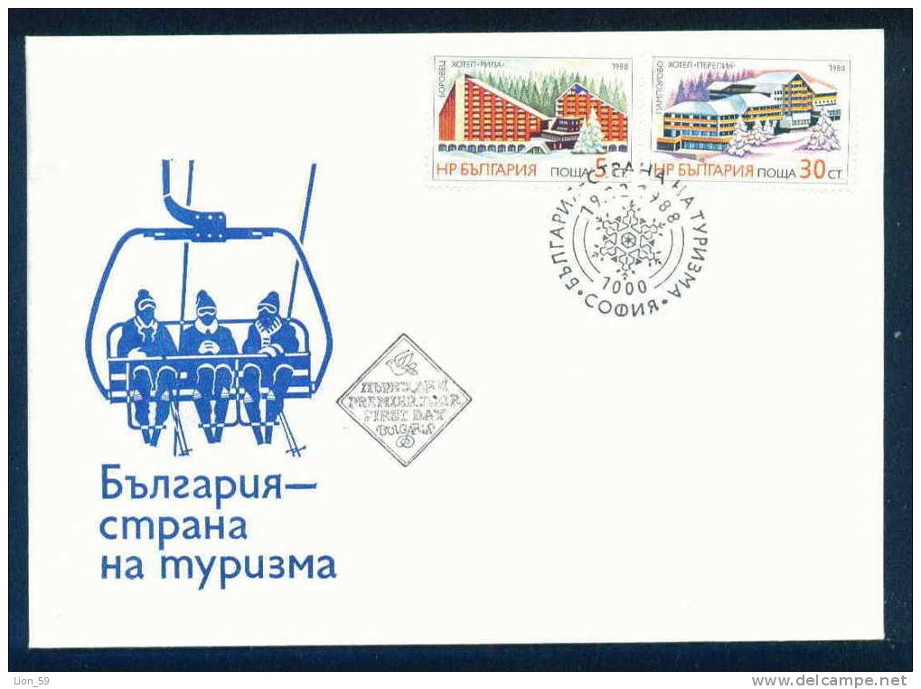 FDC 3739 Bulgaria 1988 /33 Hotels Tourism / SKIING LIFT And SKIER - Andere (Aarde)