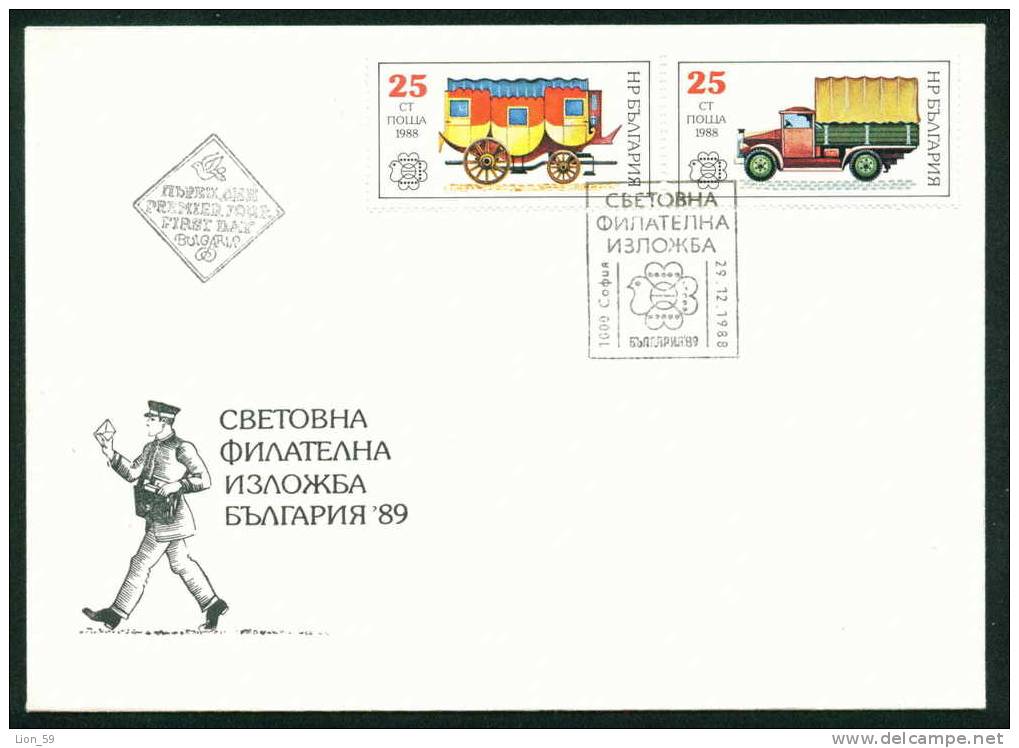 FDC 3746 Bulgaria 1988 /34 Mail Transport / MAIL COACH - Stage-Coaches