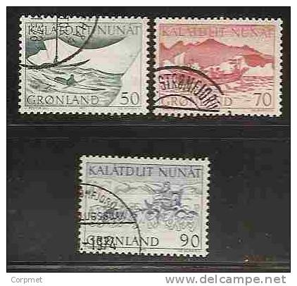 KAYAK - ROWBOAT And DOG SLED Transporting MAIL -GREENLAND - Yvert # 66/8 - VF USED - Other (Sea)