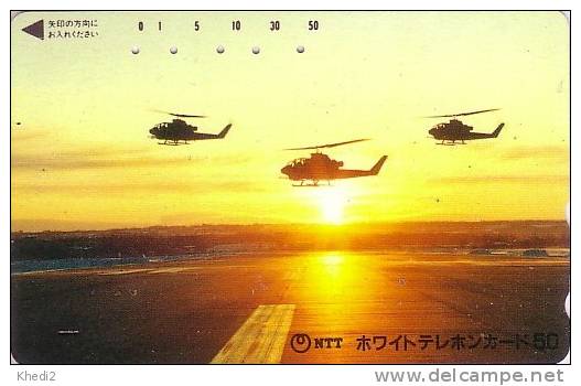 TC Japon HELICOPTERE Et Coucher De Soleil - HELICOPTER - HUBSCHRAUBER - Japan Phonecard 03 - Flugzeuge