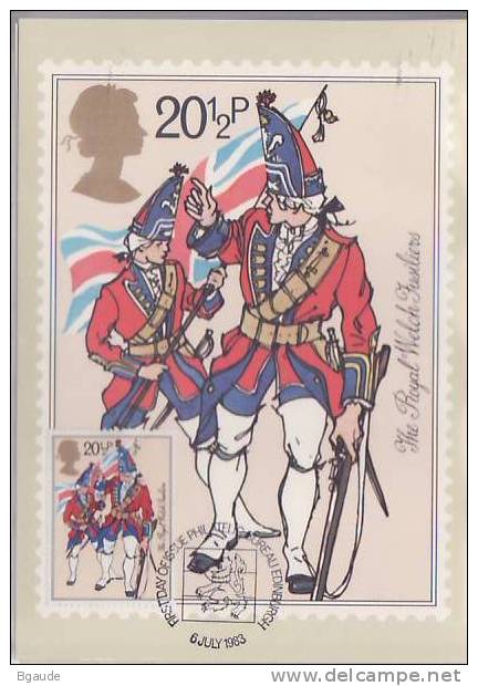 G B  CARTE MAXIMUM NUM.YVERT 1095 UNIFORMES MILITAIRES - Cartes PHQ