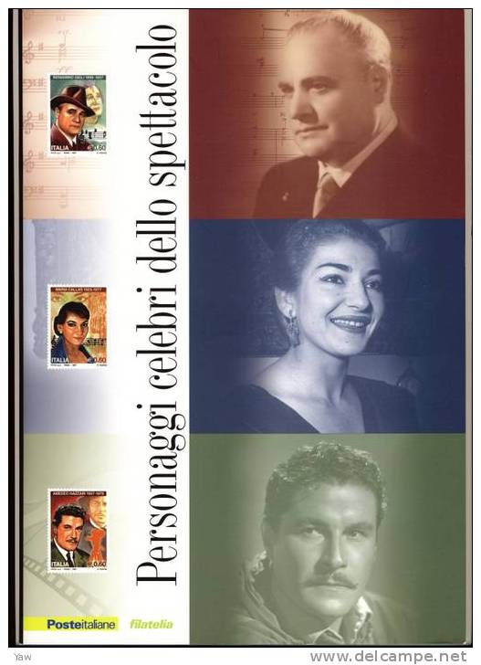 ITALIA FOLDER 2007 PERSONAGGI CELEBRI DELLO SPETTACOLO: M.CALLAS, B.GIGLI, A.NAZZARI.COMPLETO DI FOGLIETTO CD TESSERE... - Sänger