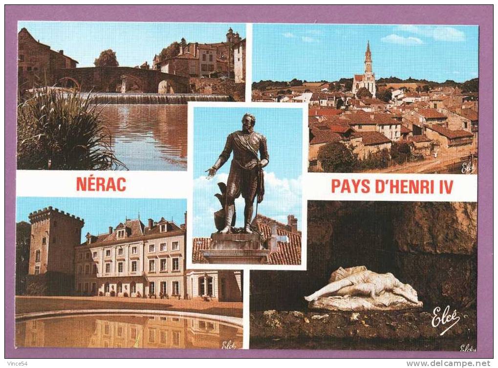 NERAC  - Multivues  -  PAYS D´HENRI IV  -  5 Vues  -  Carte Sur Papier Tramé - Nerac